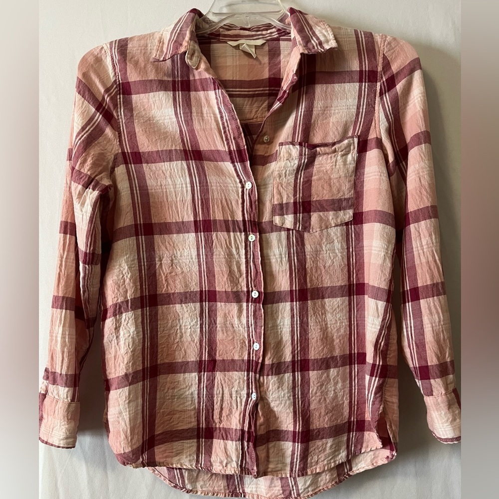 H&M Women’s Pink Plaid Long Sleeve Button Down Shirt Size‎ 6